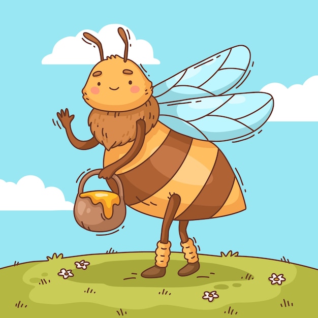 Hand drawn bee cartoon illustration