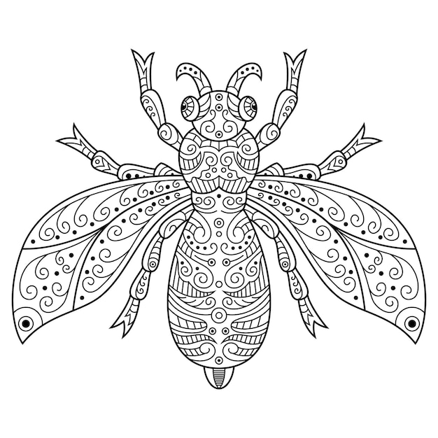 Hand drawn of bee in zentangle style