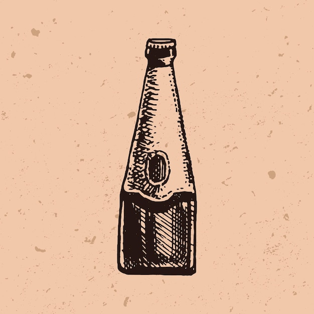 Hand Drawn Beer Bottle In Engraving Style Ink Sketch Of Alcoholic Drink Vector Illustration