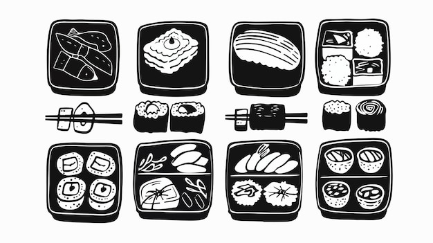 Vector hand drawn bento box japanese lunch box