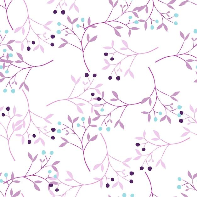 Hand drawn berry elements with leaves seamless pattern Doodle botanical plants wallpape