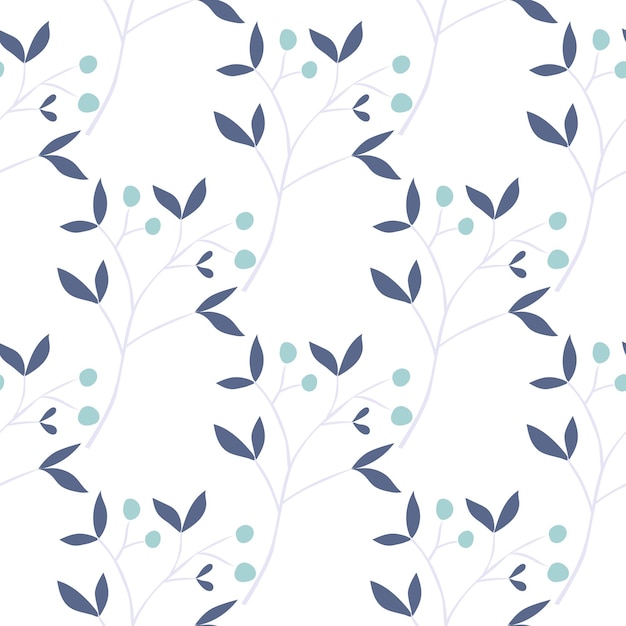 Hand drawn berry elements with leaves seamless pattern Doodle botanical plants wallpape