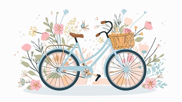 Vector hand drawn bicycle with spring flowers