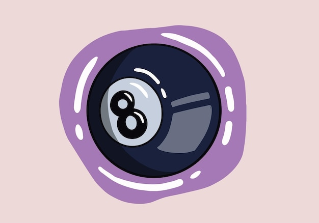 Hand drawn Billiard Ball. cartoon vector illustration of black number 8 cue sports ball