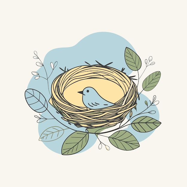 Vector hand drawn bird nest floral design mascot logo icon vector illustration