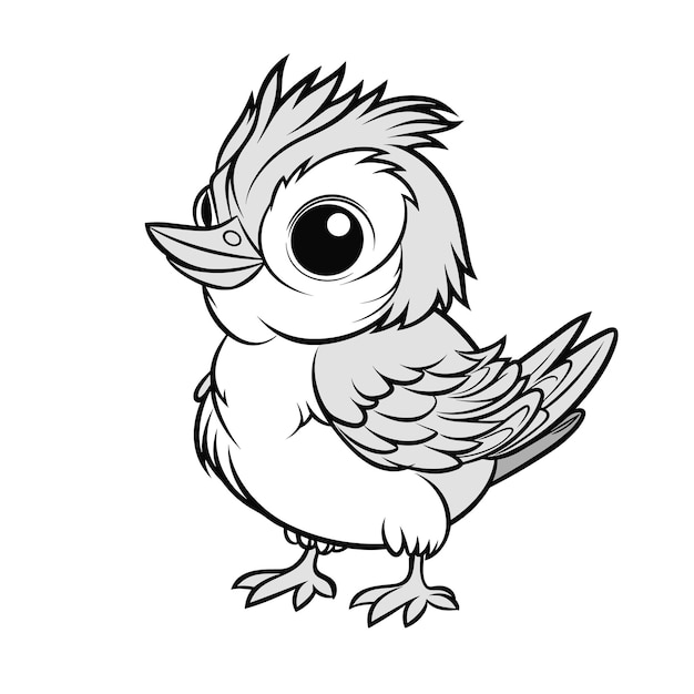 hand drawn bird outline illustration Cute Bird for kids coloring page Black and white