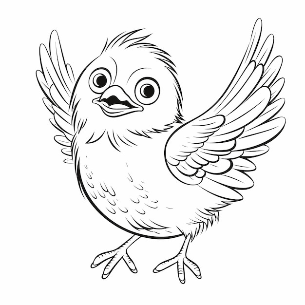 hand drawn bird outline illustration Cute Bird for kids coloring page Black and white