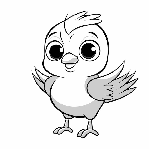 hand drawn bird outline illustration Cute Bird for kids coloring page Black and white