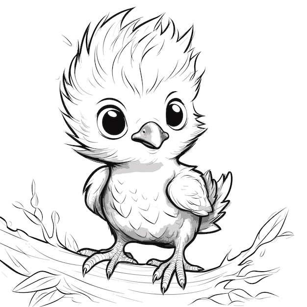 hand drawn bird outline illustration Cute Bird for kids coloring page Black and white