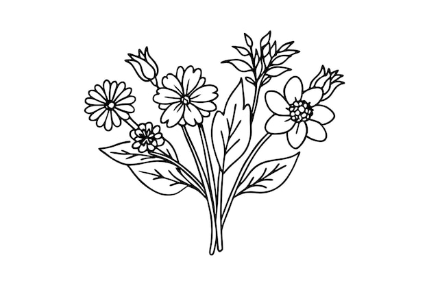 Hand Drawn Birth Flower Bouquet vector illustration