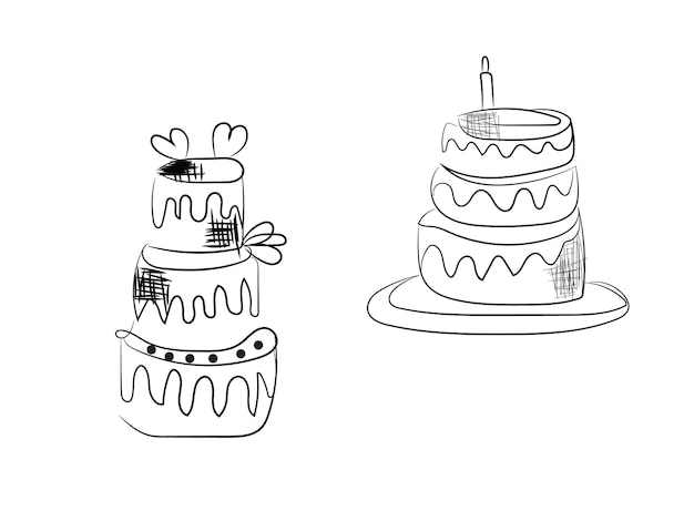 Hand drawn birthday cake outline illustration