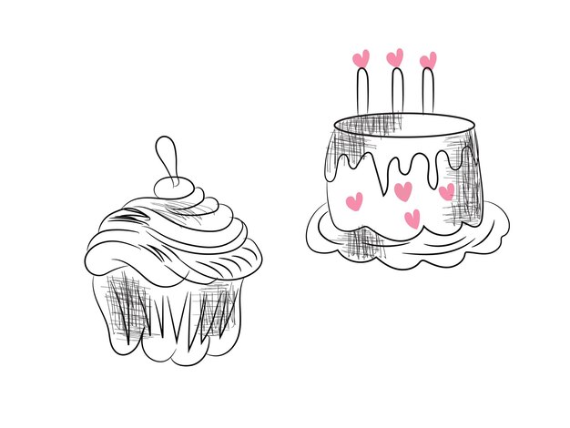 Hand drawn birthday cake outline illustration