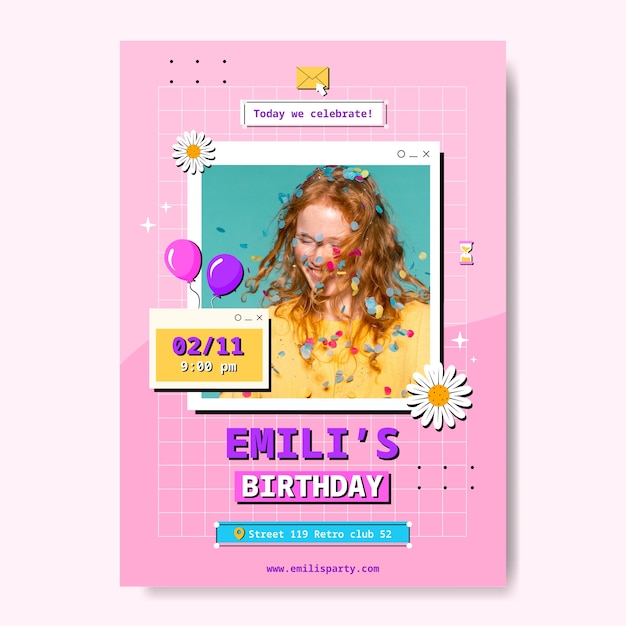 Hand drawn birthday celebration poster template