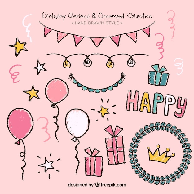 Hand-drawn birthday decoration set