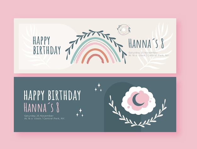 Hand drawn birthday horizontal banners template