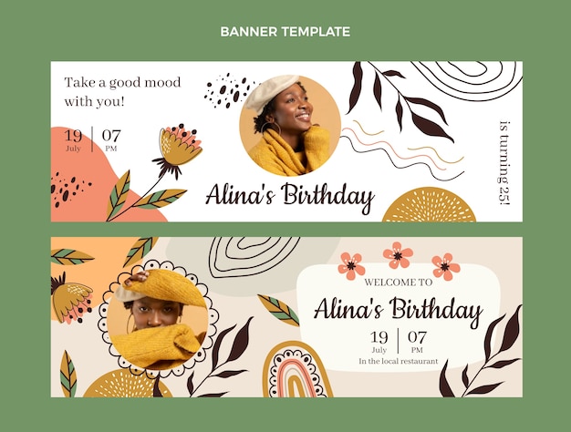 Hand drawn birthday horizontal banners