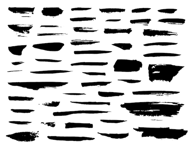 Hand drawn black ink brush strokes set