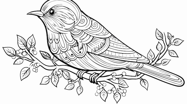 Vector hand drawn black line doodle bird coloring page for kids