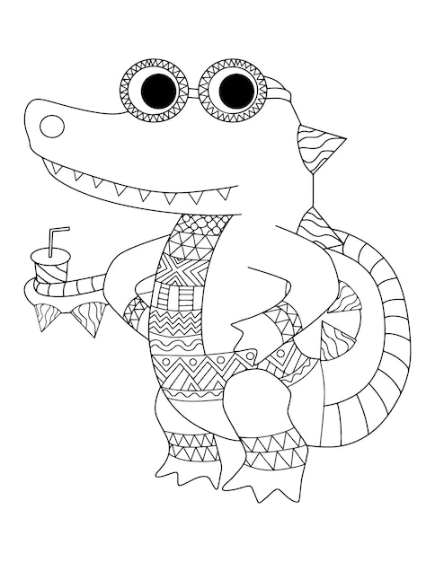 Hand drawn black and white alligator vector alligator coloring page alligator outline drawing