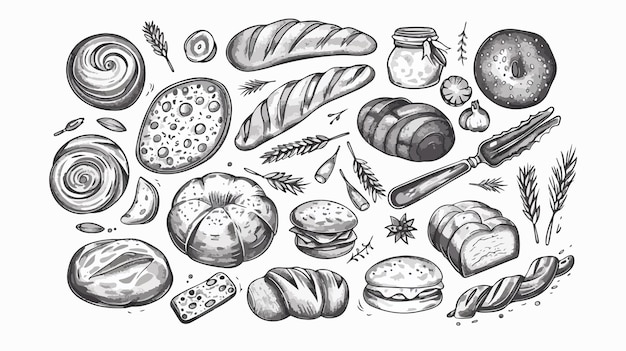 Vector hand drawn black and white bakery goods sketch