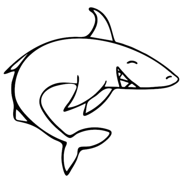 Hand drawn black and white shark doodle sketch illustration