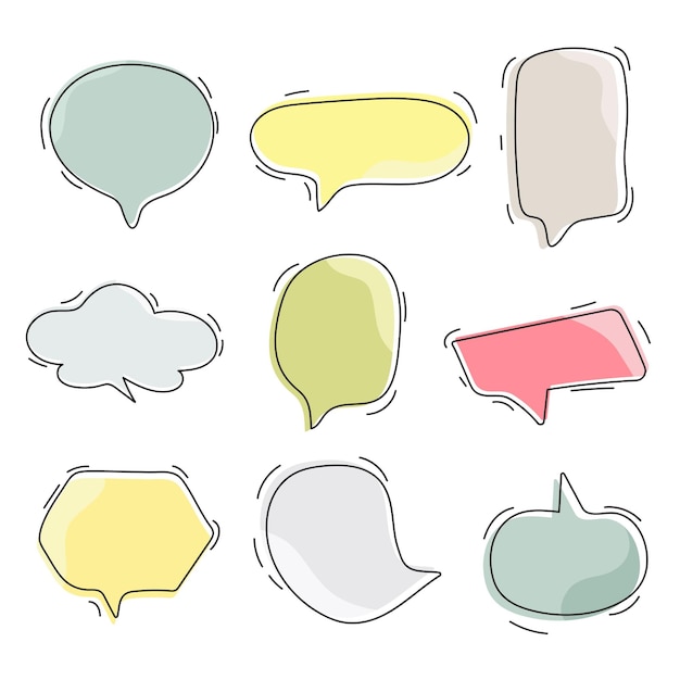 Hand drawn  blank speech bubbles colorful set. Illustration vector. isolated background