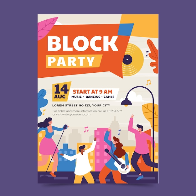 Hand drawn block party flyer template