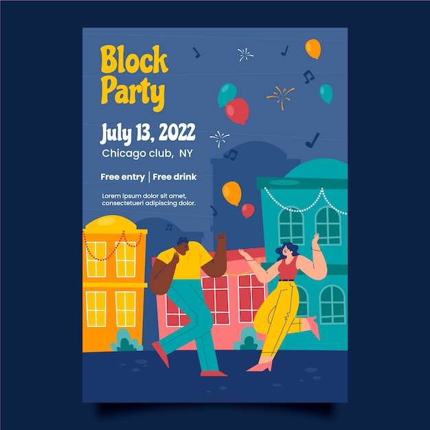 Hand drawn block party flyer template