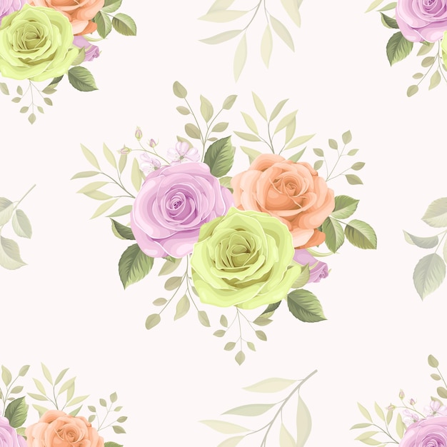 Hand drawn blooming rose flower seamless pattern design