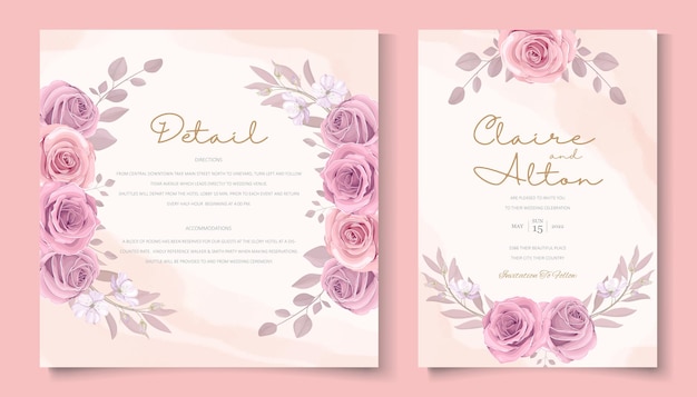 Hand drawn blooming rose flower wedding invitation template design