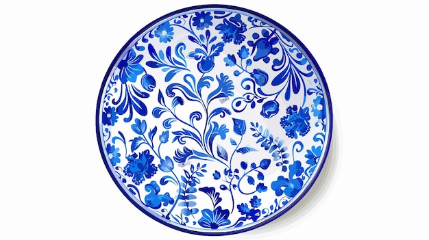 Vector hand drawn blue porcelain artisanal plate illustration