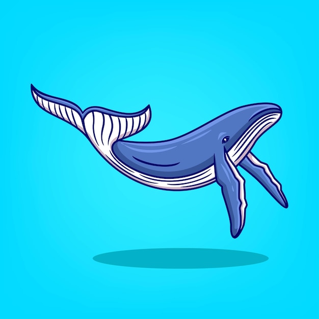 Hand drawn blue whale icon cartoon vector illustration