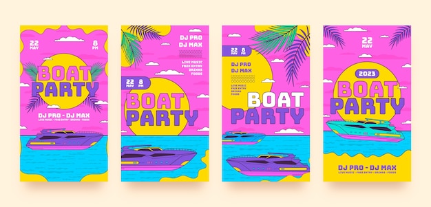 Hand drawn boat party instagram stories collection