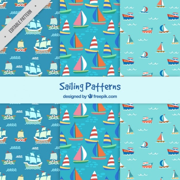 Vector hand drawn boats patterns