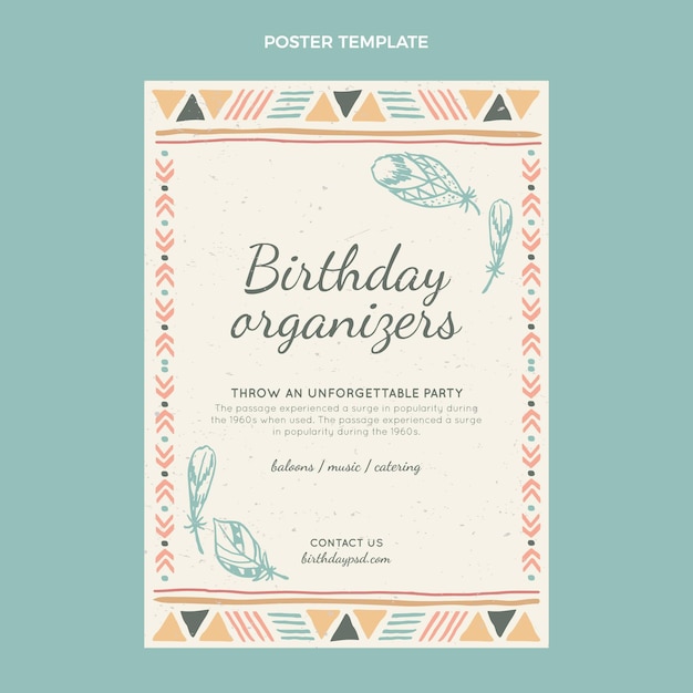 Hand drawn boho birthday poster