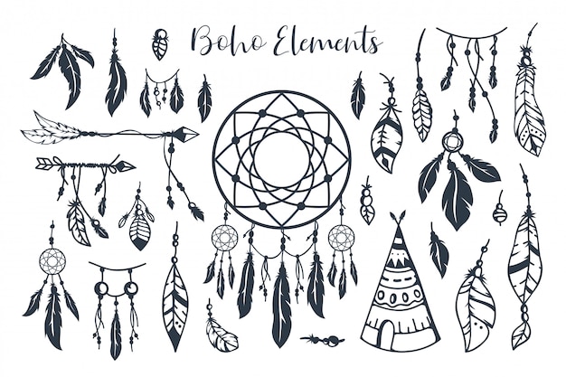 hand drawn boho style element collection