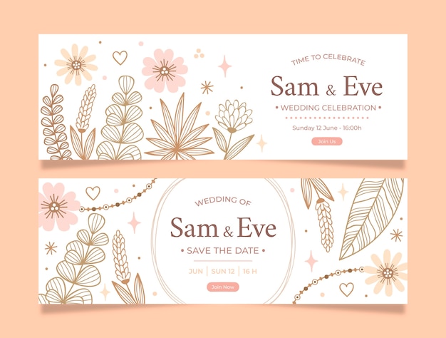 Hand drawn boho wedding horizontal banner template