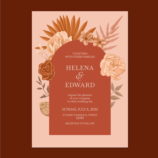 Hand drawn boho wedding invitation template