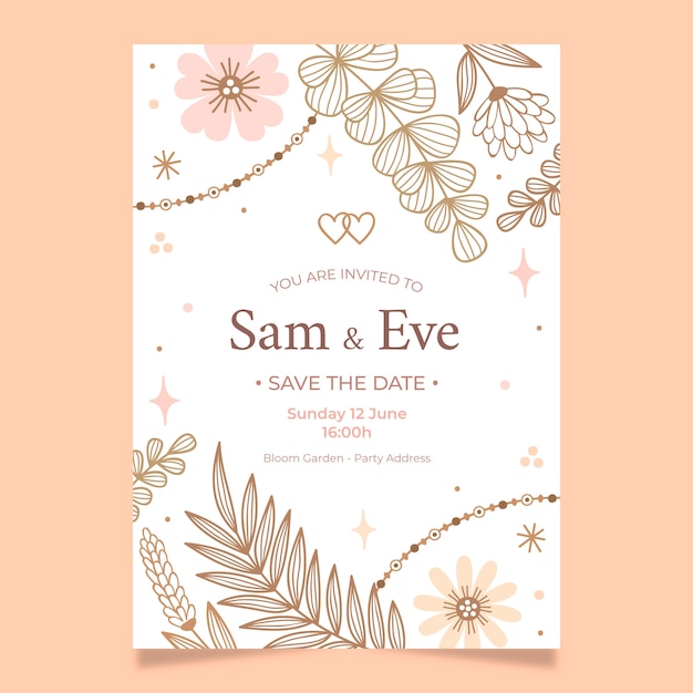 Hand drawn boho wedding poster template