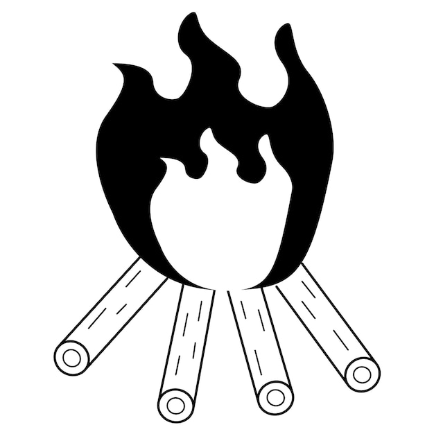 A hand-drawn bonfire. During hikes and picnics, for cooking and heating. Doodle style. Vector