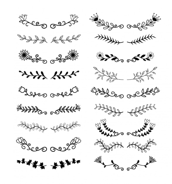 Hand Drawn Borders Elements Set Collection, floral Swirl ornament  