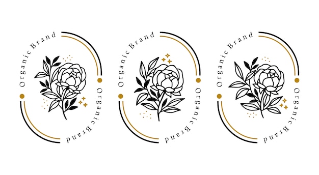 Hand drawn botanical peony flower element for feminine beauty logo