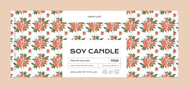 Hand drawn botanical vector cosmetics label design template for soy candle