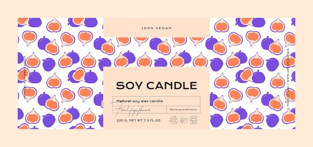 Hand drawn botanical vector cosmetics label design template for soy candle