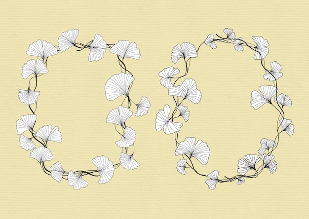 Hand drawn botanical wreath ginko leaves