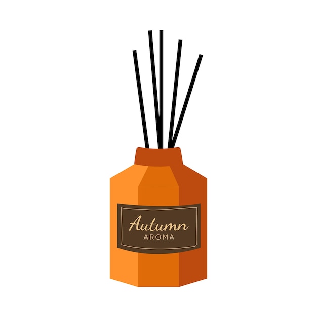 Vector hand drawn bottle with autumn aroma sticks for home fragrance