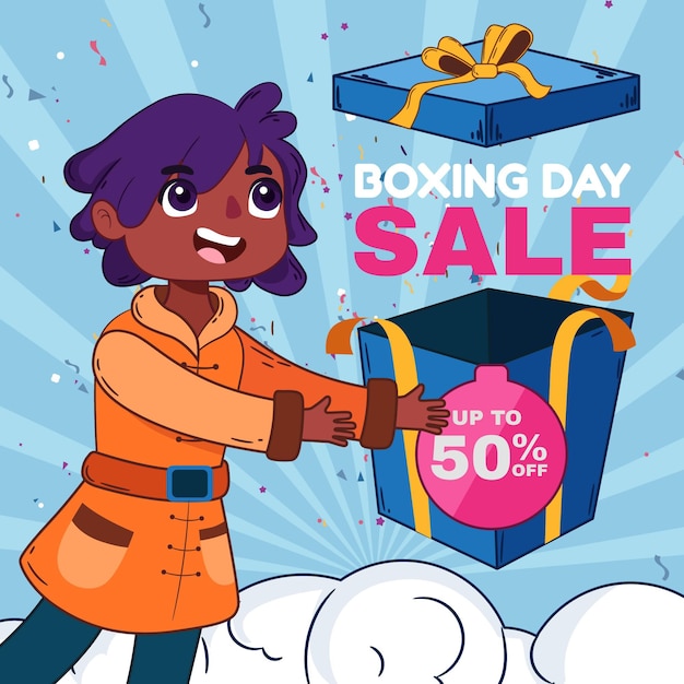 Hand drawn boxing day sale illustration