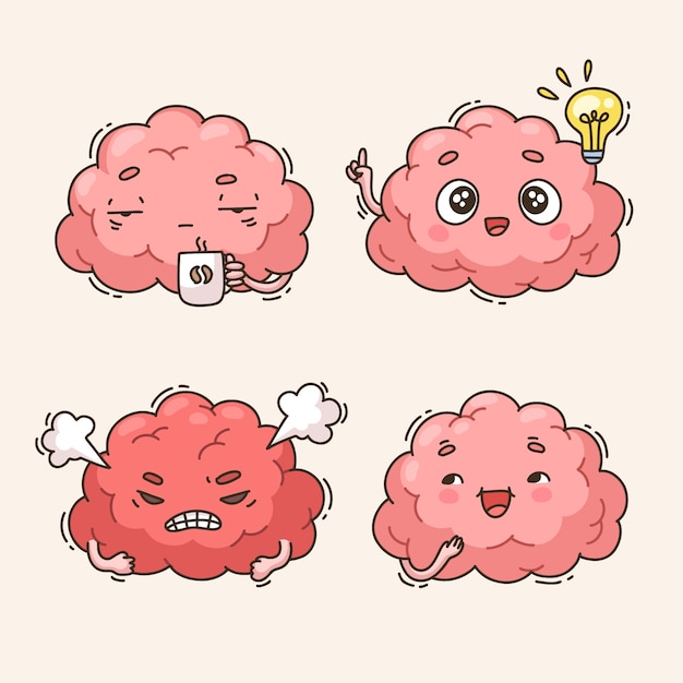 Hand drawn brain  cartoon illustration