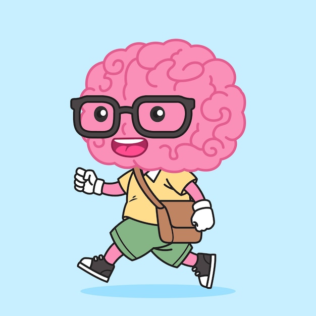 Hand drawn brain  cartoon illustration