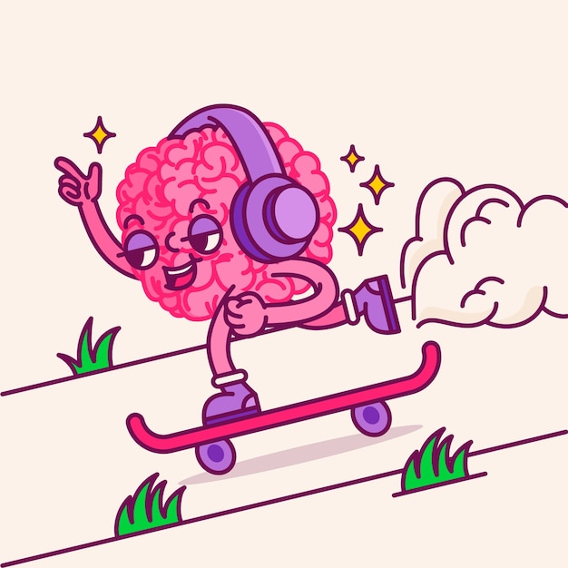 Hand drawn brain cartoon illustration